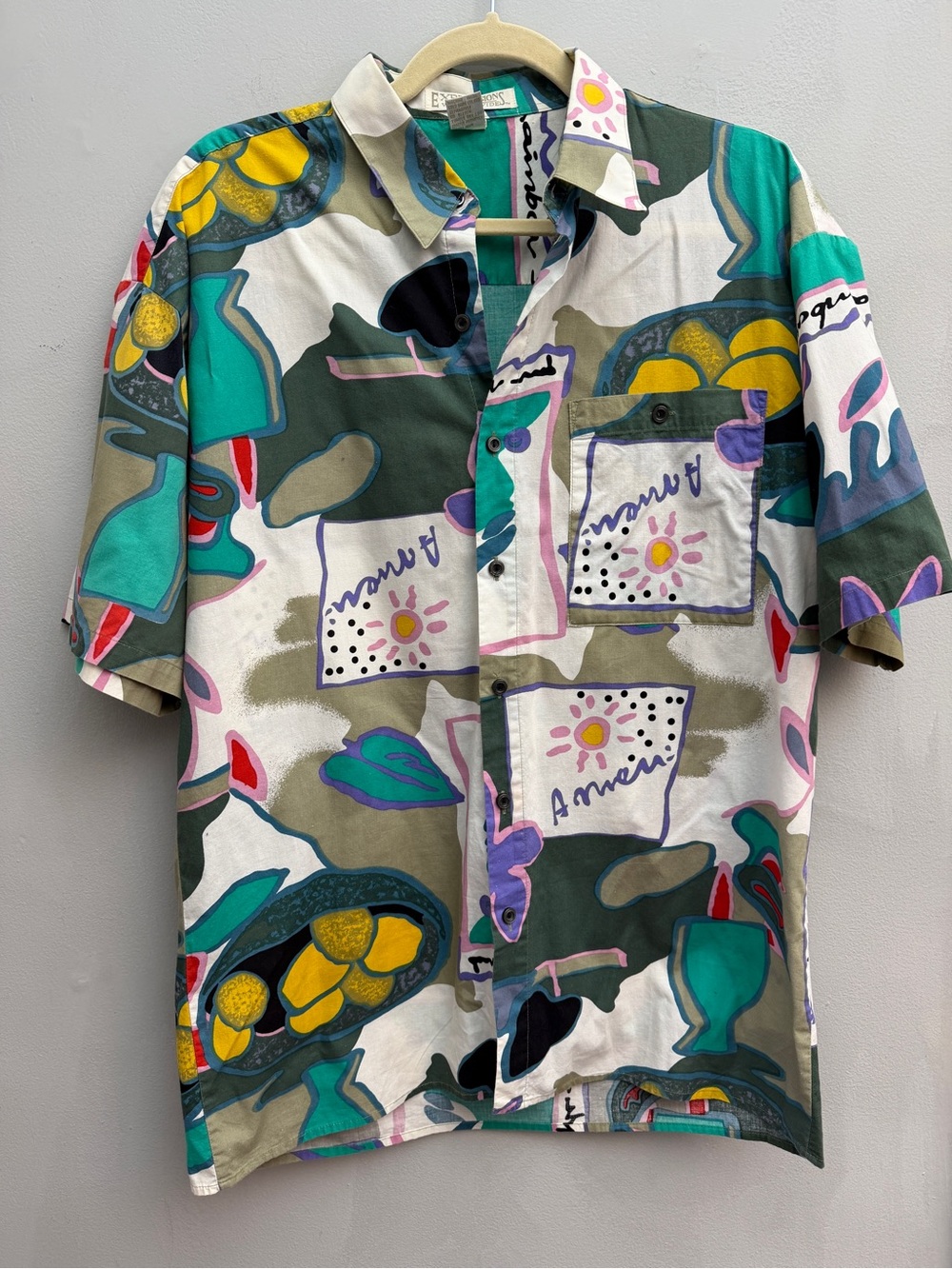 Vintage 90s Expressions Worldwide Tropical Printed Button-Down Shirt, Size Med